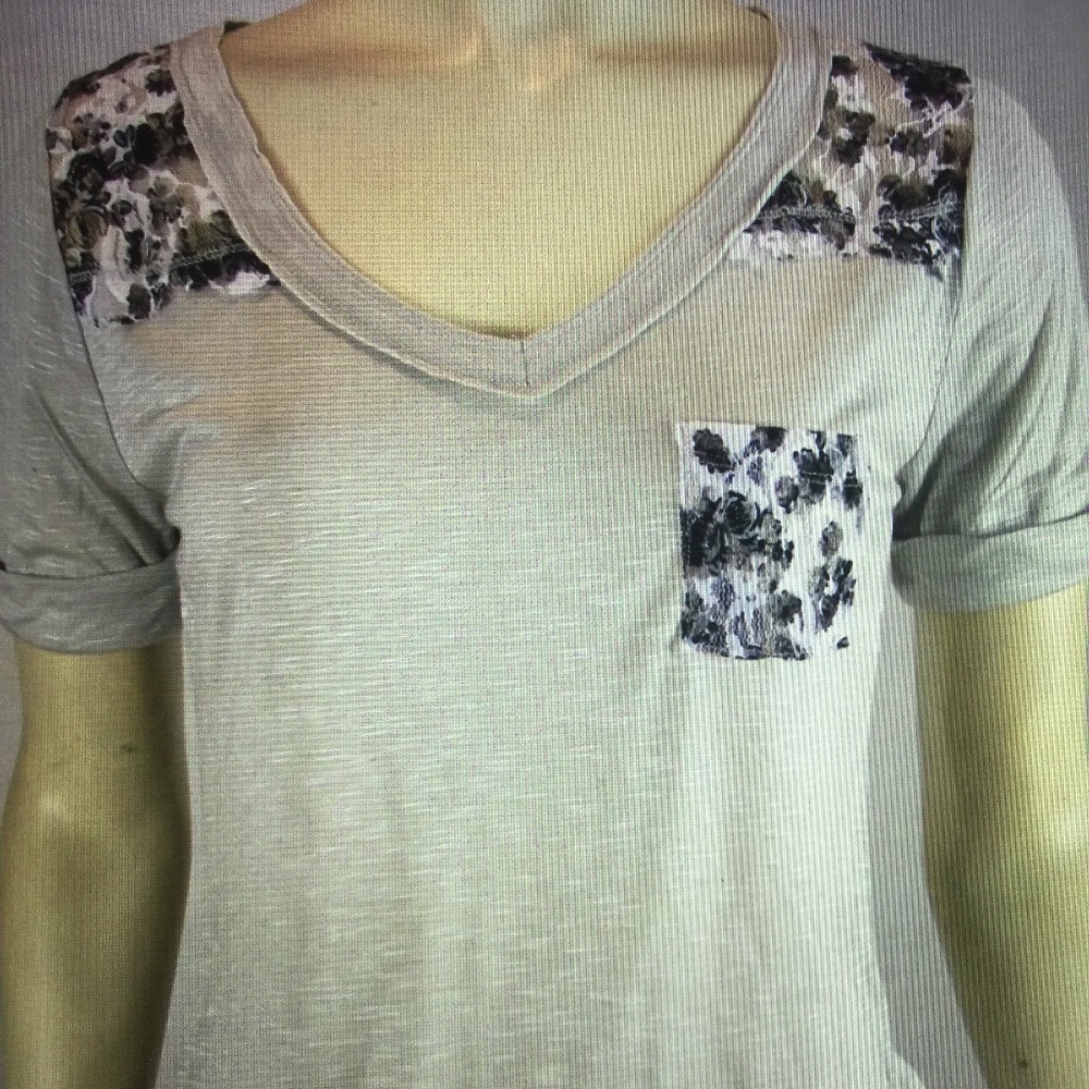 Anxiety Gray Short Sleeve Burnout Floral Lace